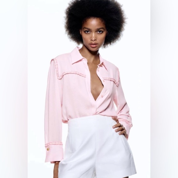 Zara Tops - Zara Pastel Pink Contrast Textured Shirt with Button Details Size Small